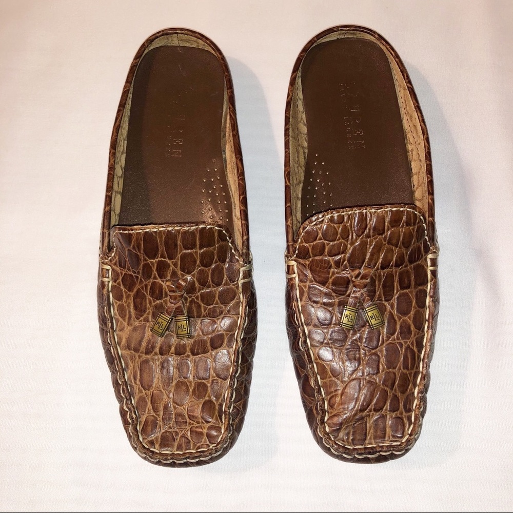 Lauren-Ralph Lauren Alessandra Croc Leather Mules